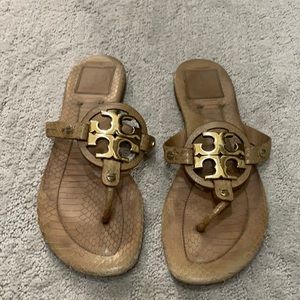 Tory Burch Miller Sandals w/ gold T. Size 8, used